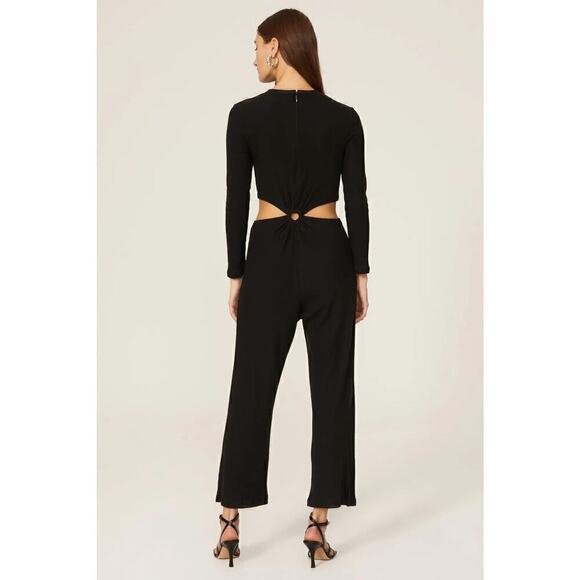 LNA Banx Jumpsuit Long Sleeve Side Cutout Straight Leg Rib Knit Black Large - Picture 4 of 12